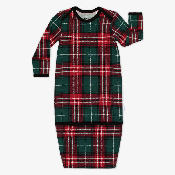 Flat lay image of a Fireside Plaid infant gown