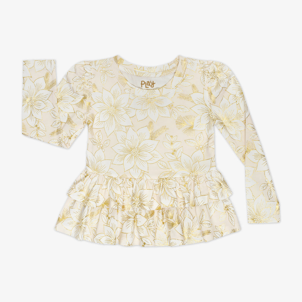 Flat lay image of a Golden Blooms Tiered Peplum Top