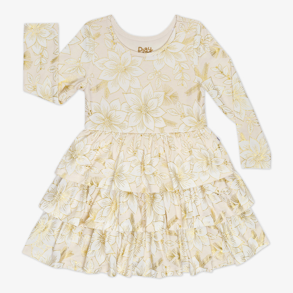 Flat lay image of a Golden Blooms Tiered Tutu Dress