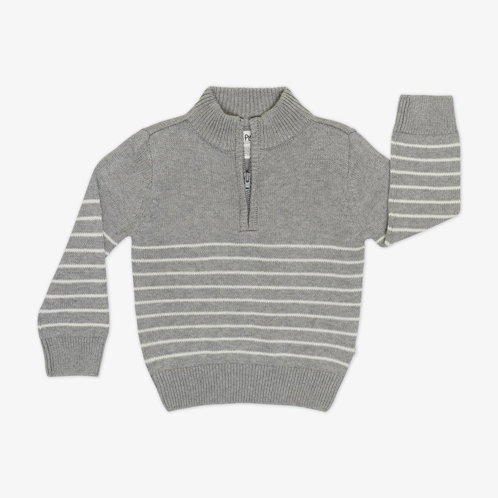 Flat lay image of a Heather Gray Stripes Zip Sweater