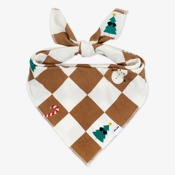 Flat lay image of the Holiday Checks Pet Bandana