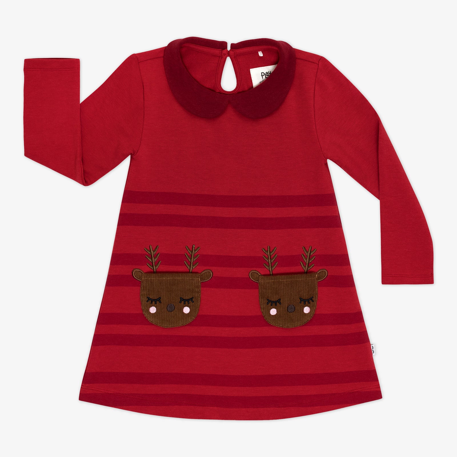 Flat lay image of a Holiday Red Collar Pocket Dress