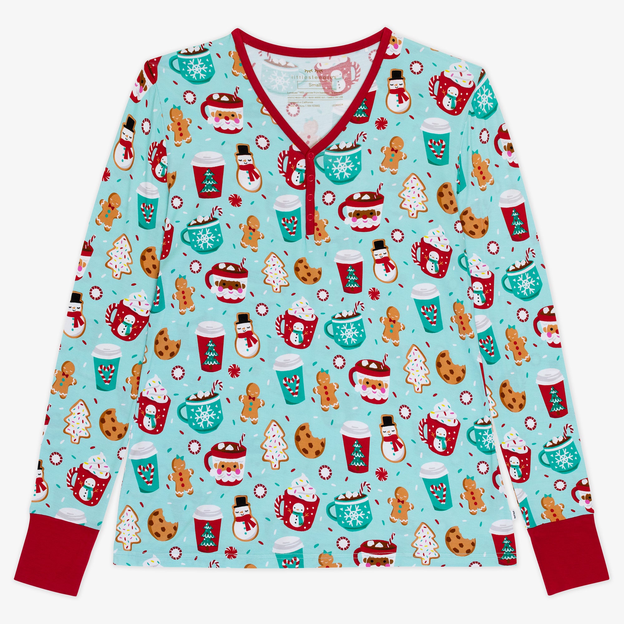 Flat lay image of a Peppermint Mocha Women's Pajama Top