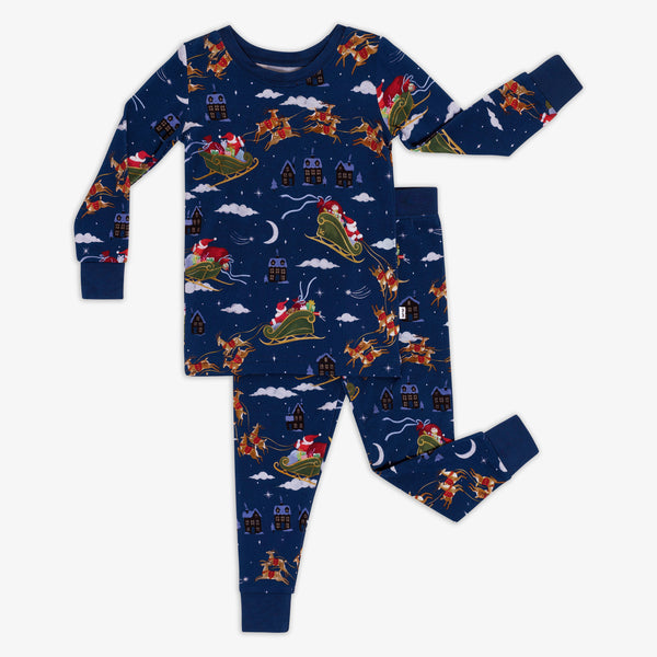 Flat lay image of a Santa's Sleigh Two-Piece Pajama Set