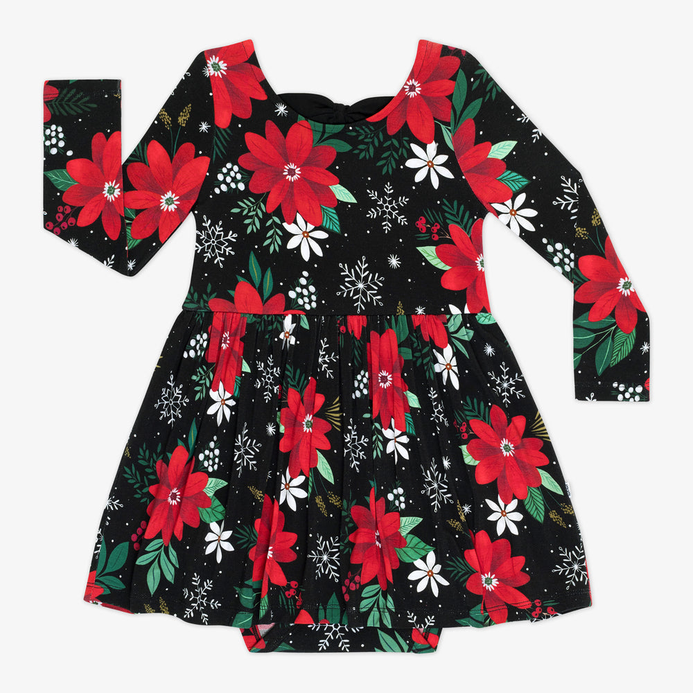 Flat lay image of a Snowy Blooms Bow Back Skater Dress with Bodysuit