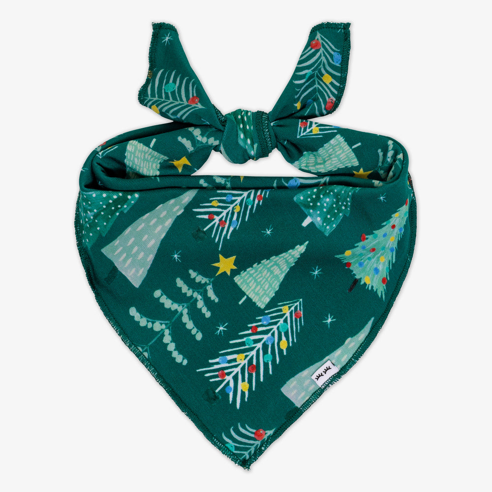 Flat lay image of the Green Twinkling Trees Pet Bandana