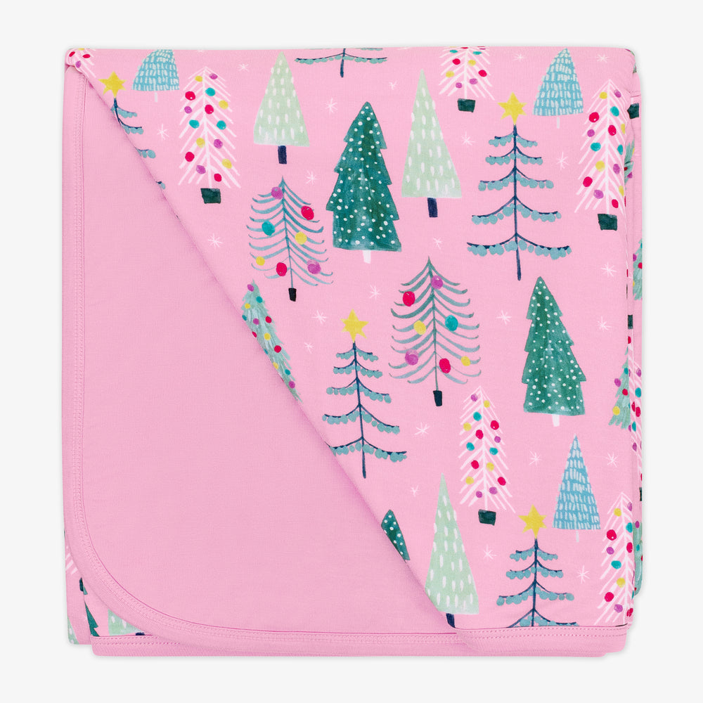 Flat lay image of a Pink Twinkling Trees Large Cloud Blanket