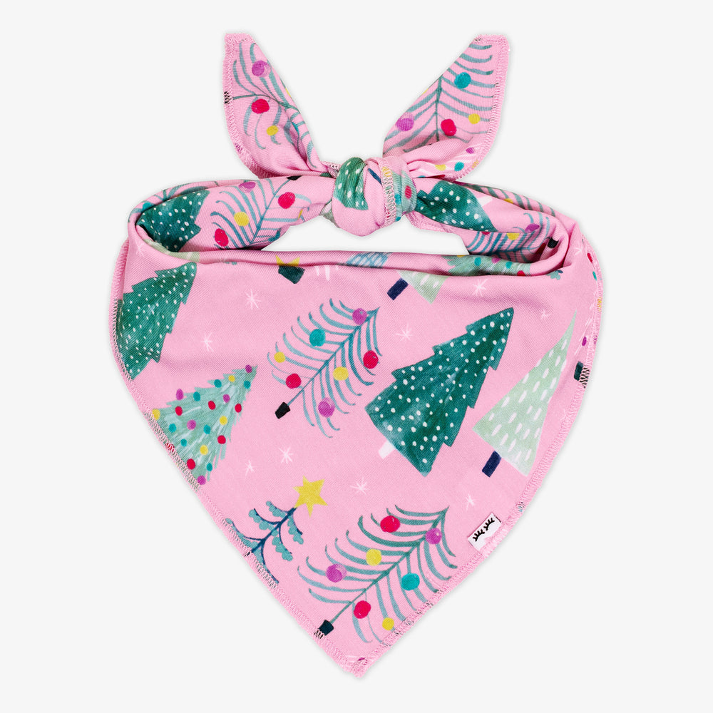 Flat lay image of a Pink Twinkling Trees Pet Bandana