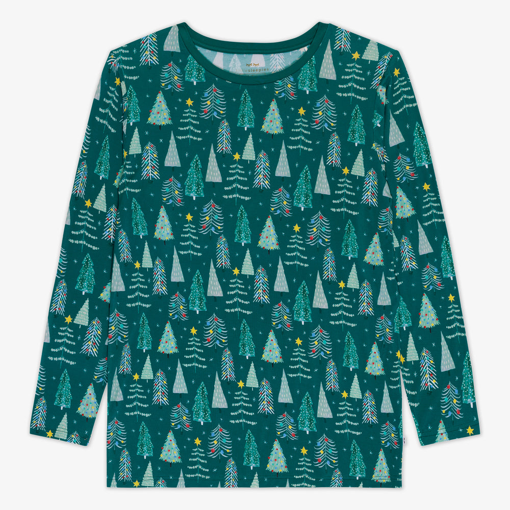 Flat lay image of the Green Twinkling Trees Men's Pajama Top