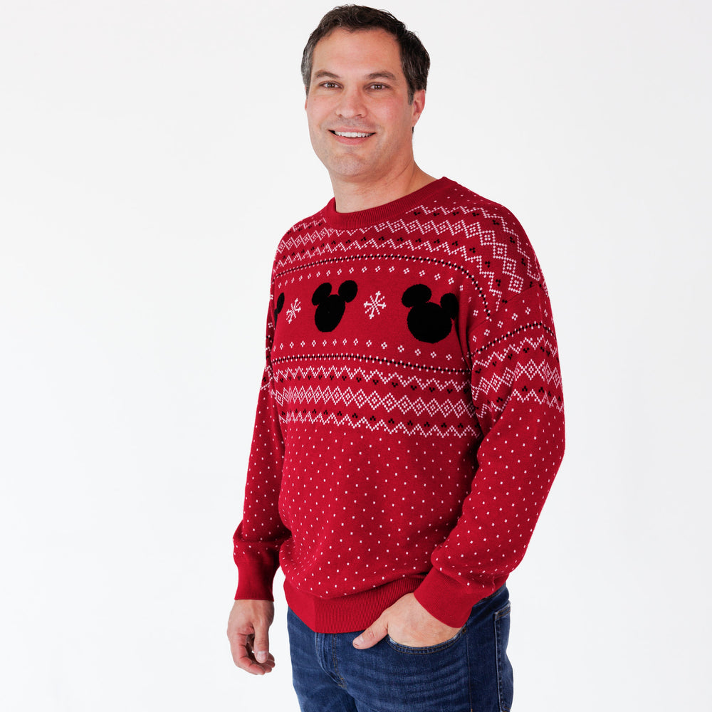 Image of a man wearing a Vintage Mickey Fair Isle Adult Relaxed Sweater