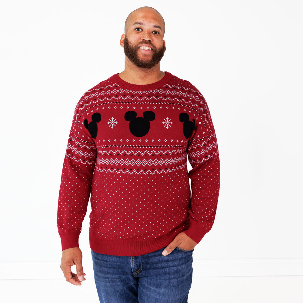 Alternate image of a man wearing a Vintage Mickey Fair Isle Adult Relaxed Sweater