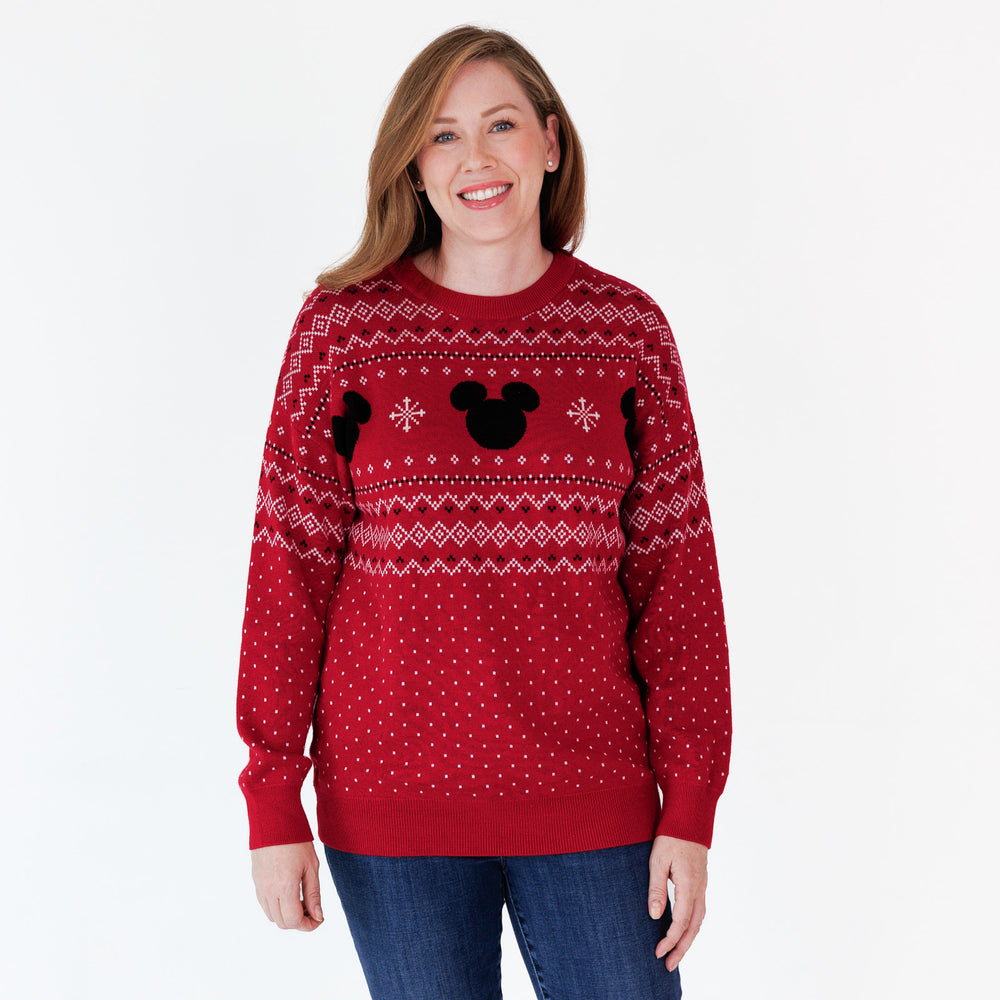 Image of a woman wearing a Vintage Mickey Fair Isle Adult Relaxed Sweater