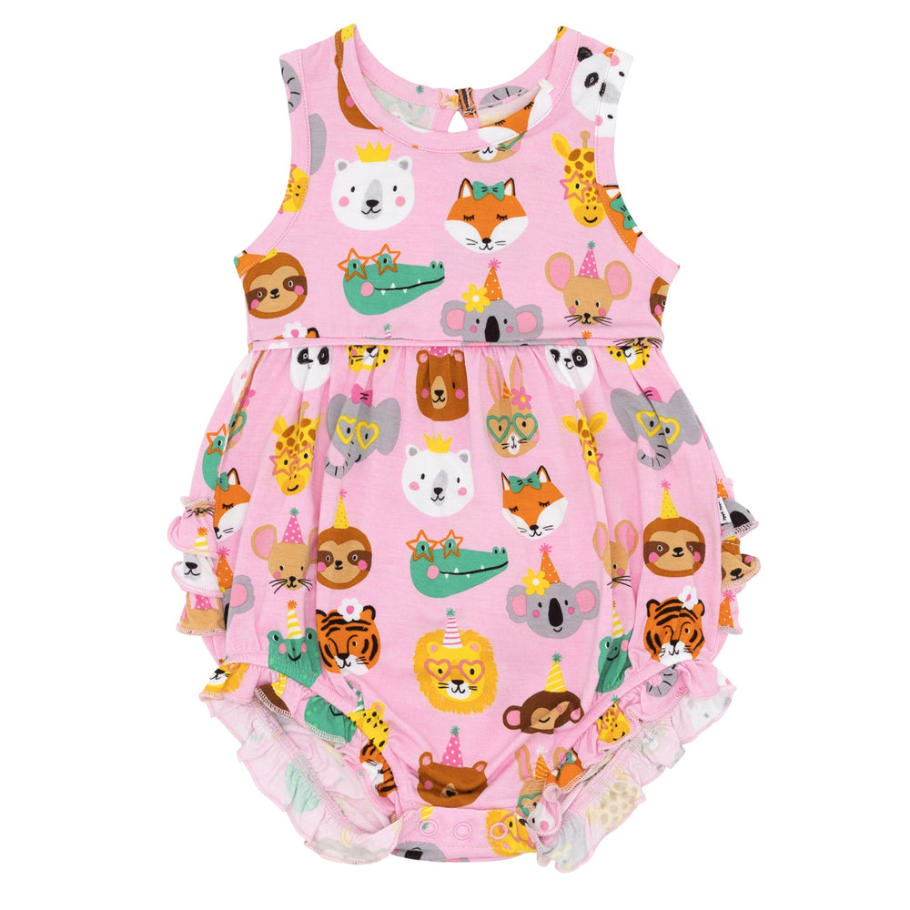 Laydown of Pink Party Pals Bubble Romper