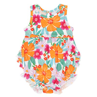 Flat lay image of a Beachy Blooms bubble romper. 
