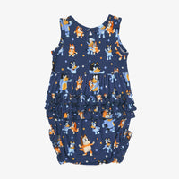 Flat lay image of the back on the Bluey Dance Mode Bubble Romper