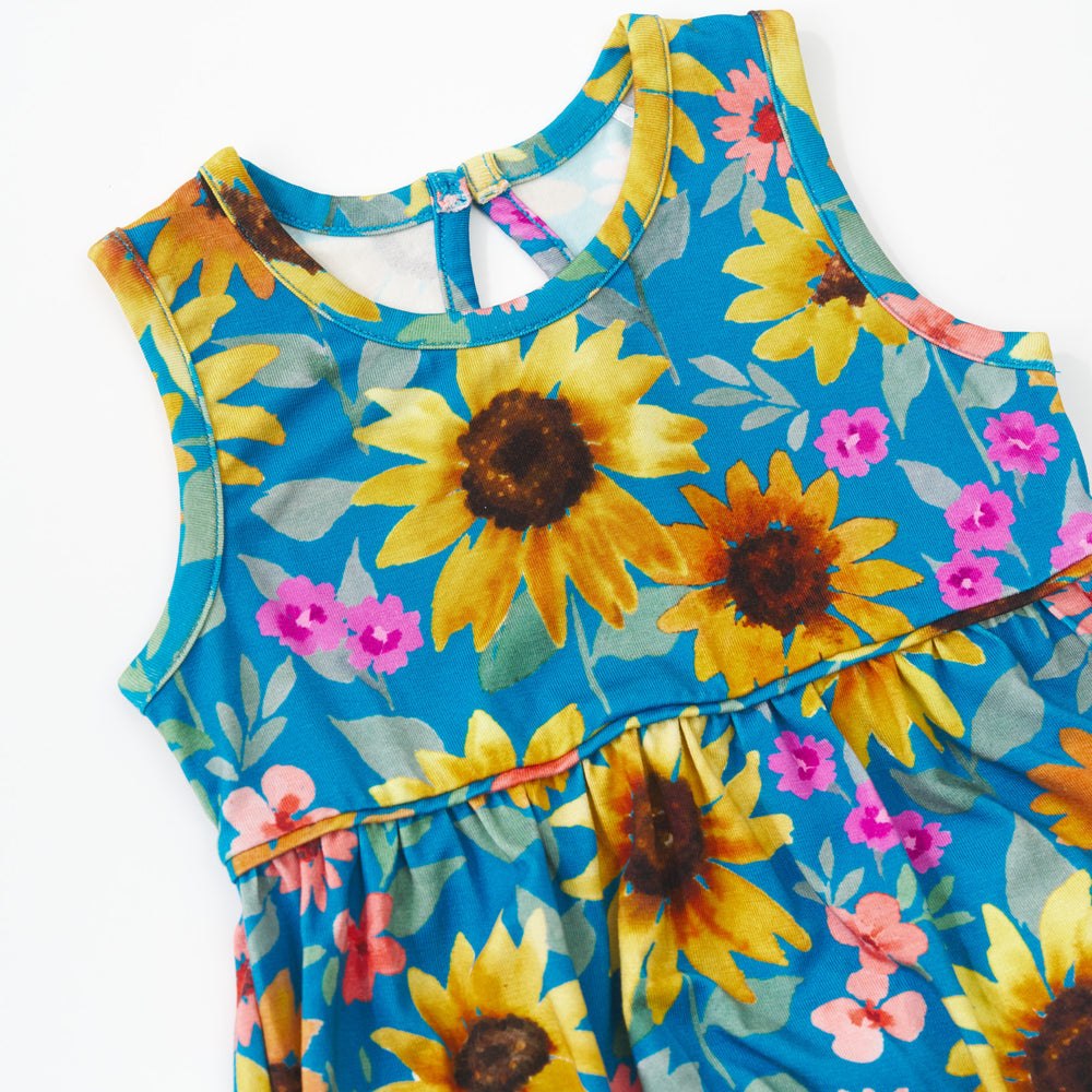 Close up detail shot of a Sunflower Fields Bubble Romper