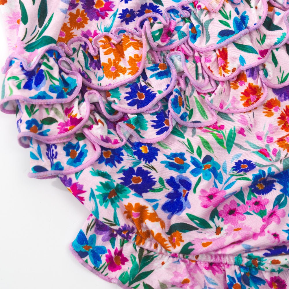 Alternate close up detail shot of a Sweet Pea Floral Bubble Romper