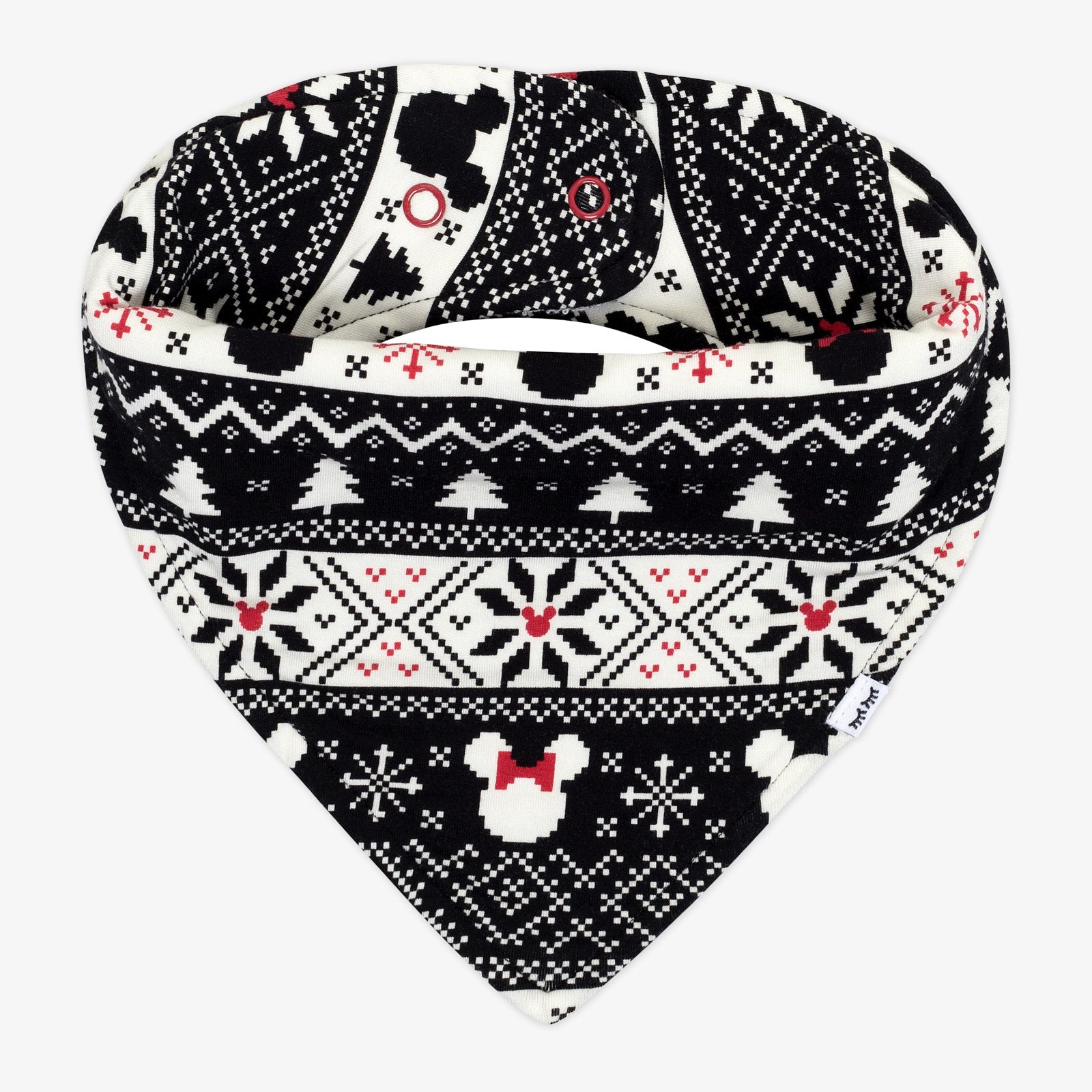 Flat lay image of Mickey Fair Isle bandana bib