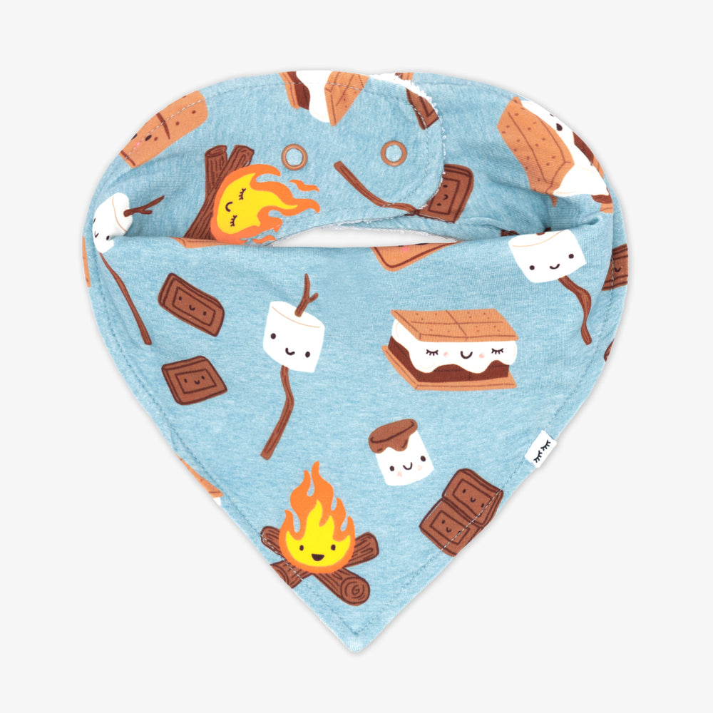 Flat lay image of a S'mores Galore bandana bib