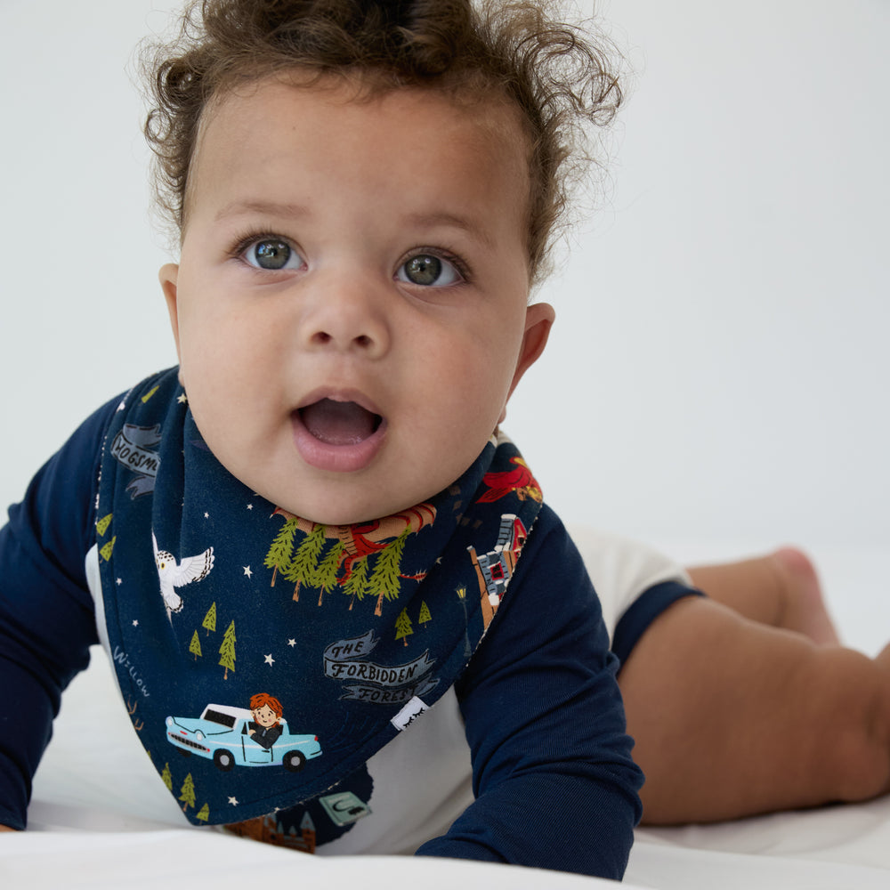 Secondary alternate image of a child wearing an Evening at Hogwarts bandana bib