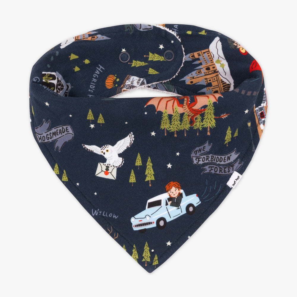 Flat lay image of an Evening at Hogwarts bandana bib