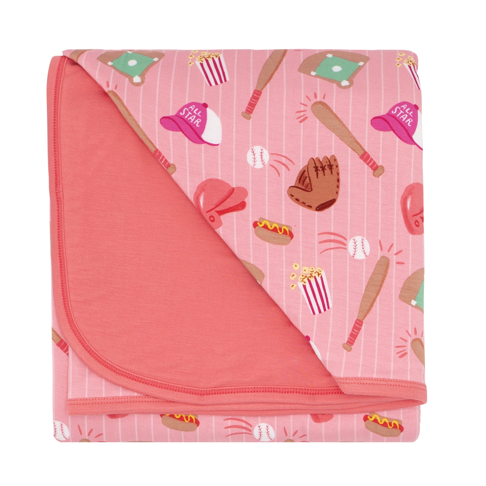 Flat lay image of a Pink All Stars large cloud blanket showing the solid pink backing