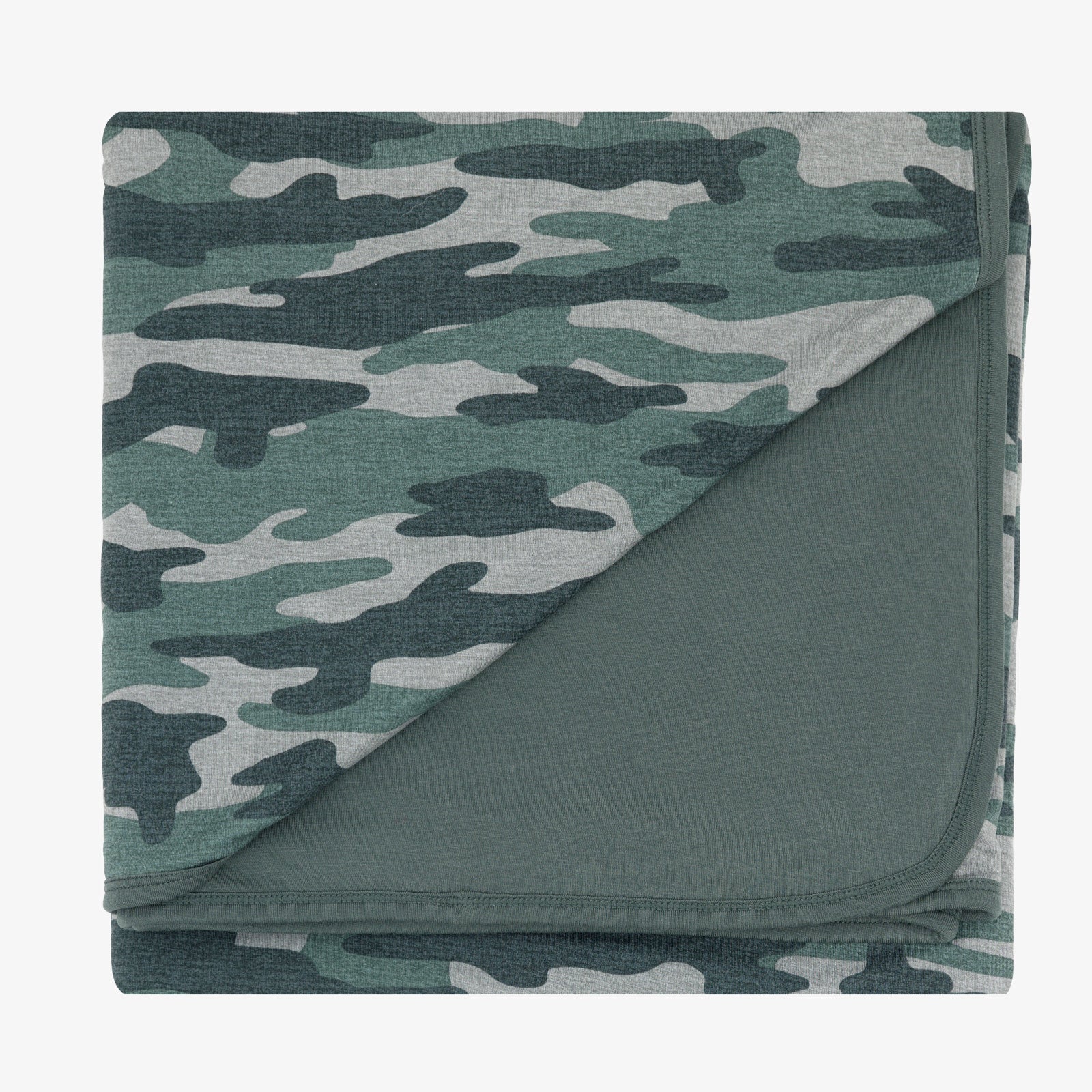 Flat lay image of the Vintage Camo Large Cloud Blanket® folded