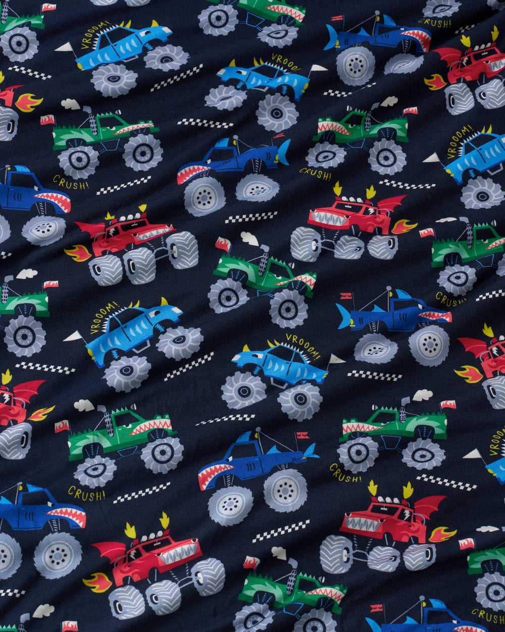 Close up of the Monster Truck Madness fabric
