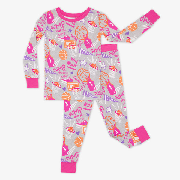 Flay lay of the Pink Slam Dunk two-piece pajama set