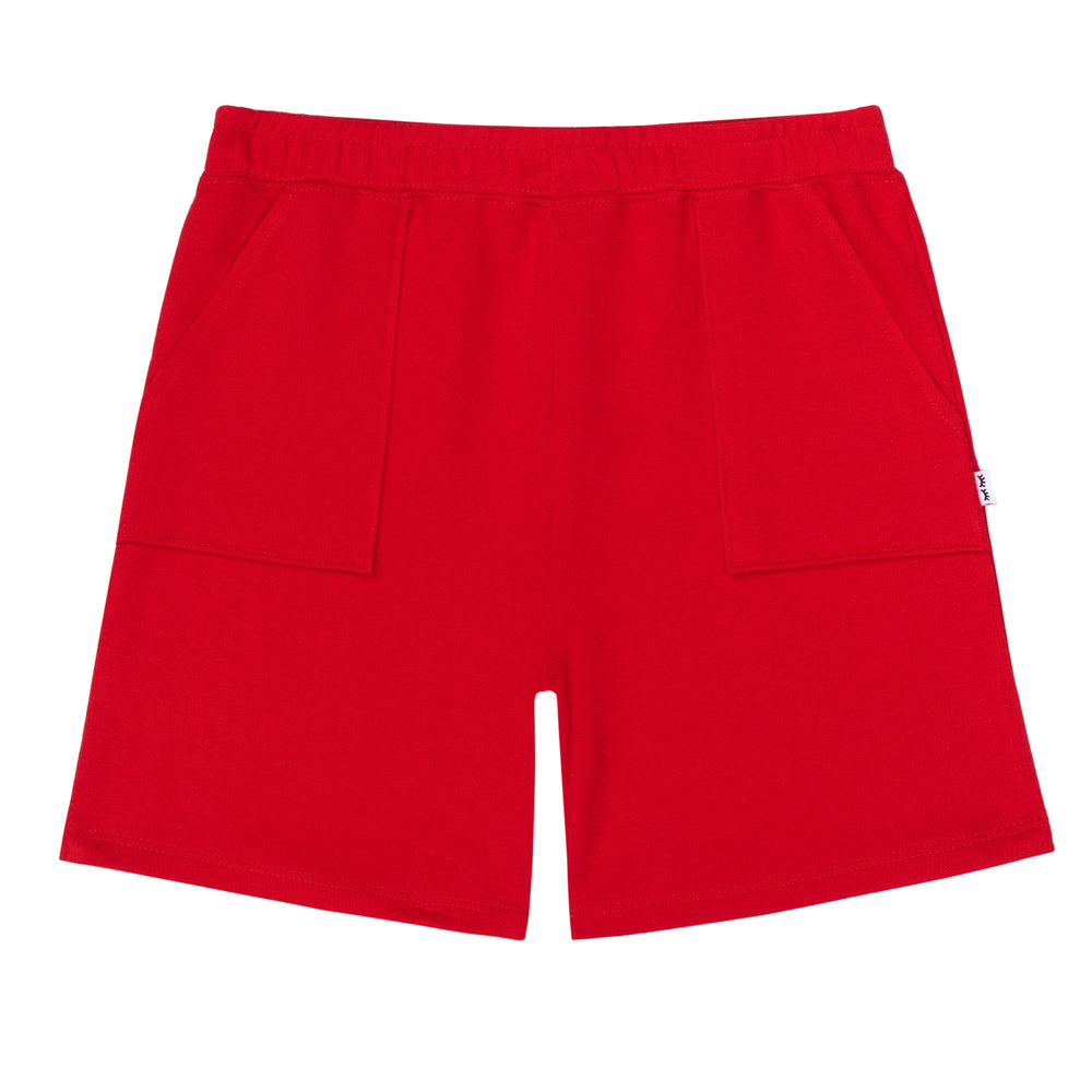 Flat lay image of Candy Red shorts