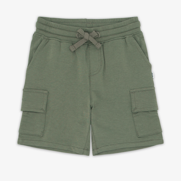 Flat lay image of the Olive Cargo Shorts