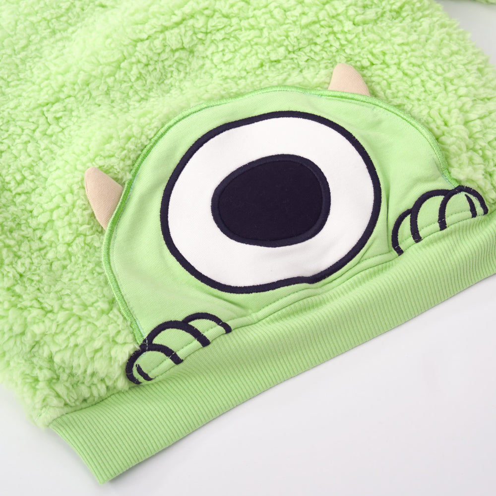 Close up image of the front pocket detail on the Disney Monsters, Inc. Mike Wazowski Sherpa Pocket Crewneck