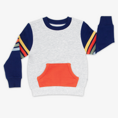 Flat lay image of the Multi Stripes Pocket Crewneck