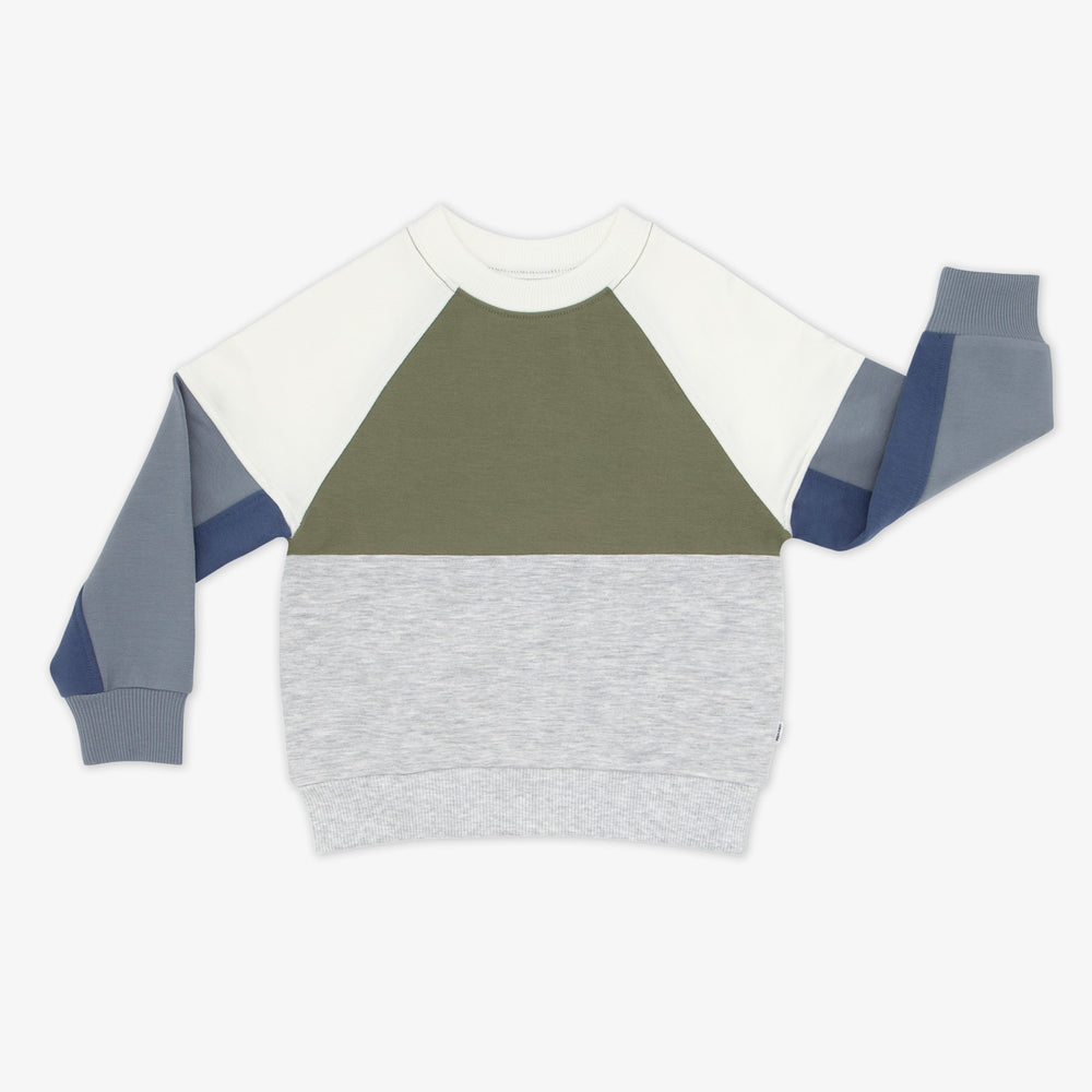 Flat lay image of the Olive Panel Crewneck