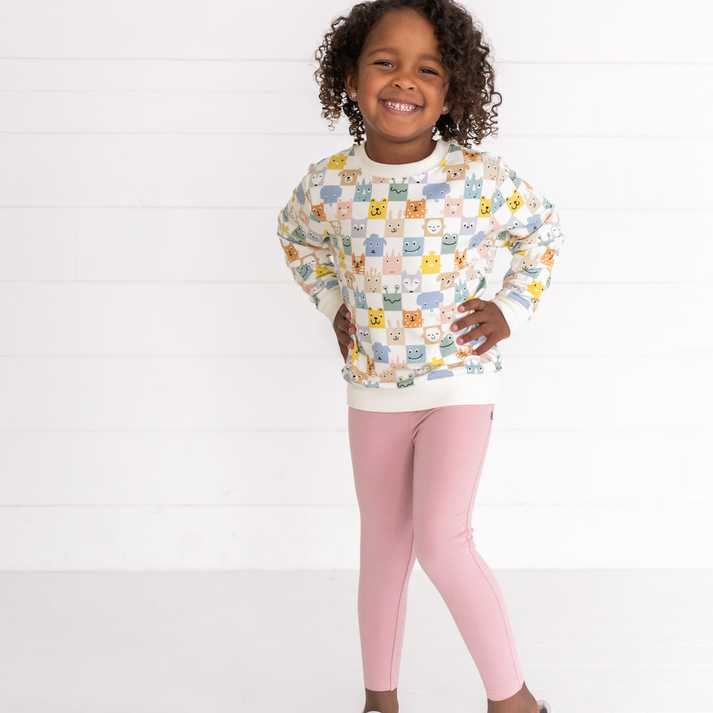 Alternate image of a child wearing a Check Mates Crewneck Sweatshirt and Mauve Blush Legging