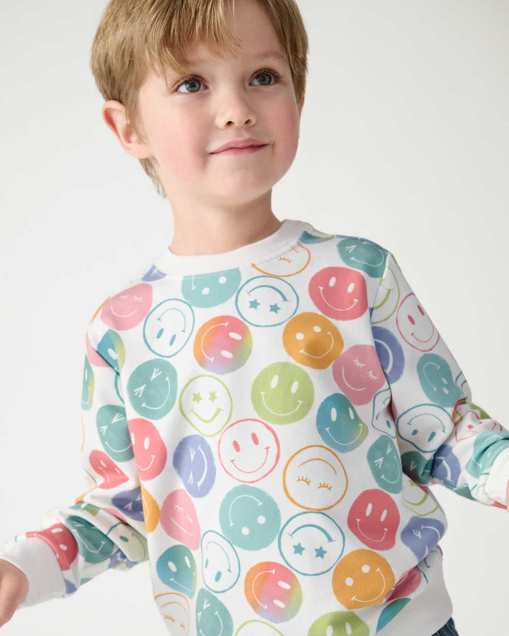 Boy wearing the Positive Vibes Crewneck Sweatshirt