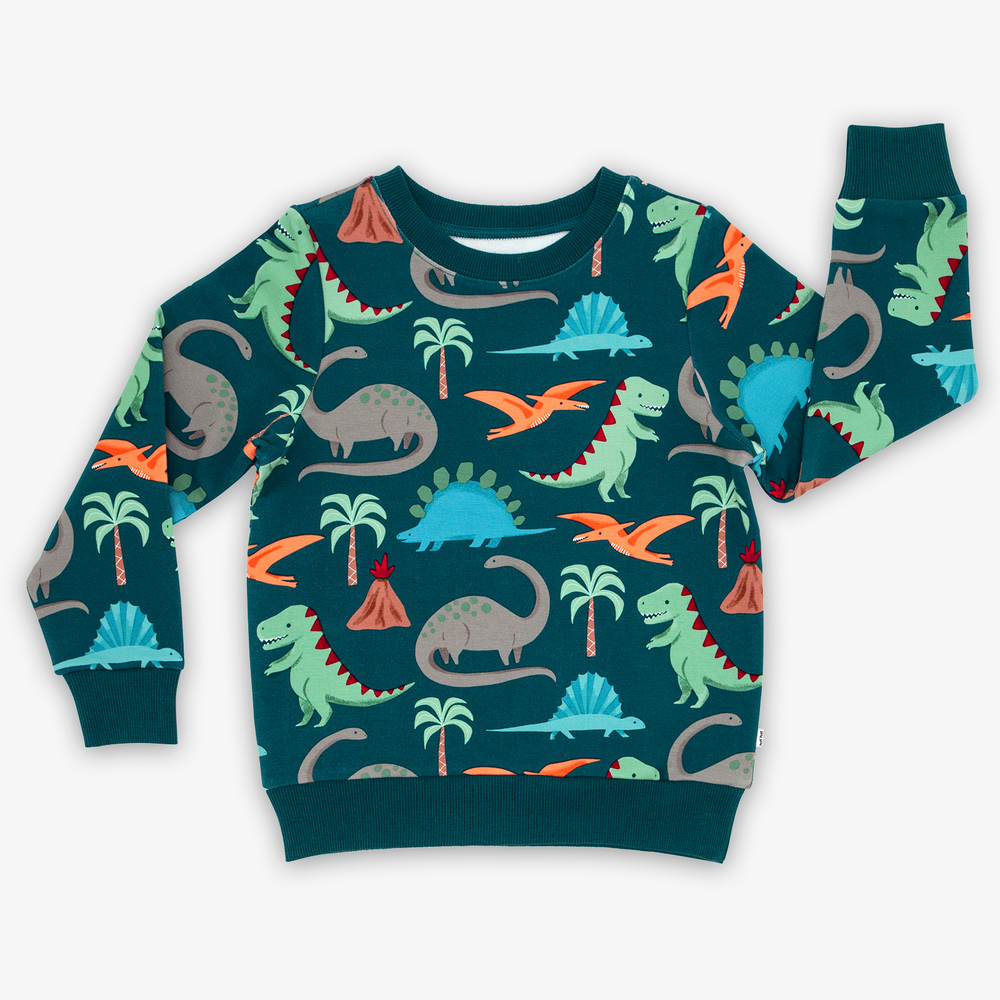 Flat lay image of the Teal Prehistoric Pals Crewneck Sweatshirt