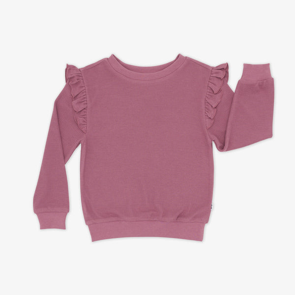 Flat lay image of a Dusty Plum Waffle Flutter Crewneck