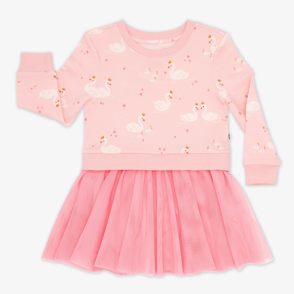 Flat lay image of the Rosy Swan Crewneck Tutu Dress