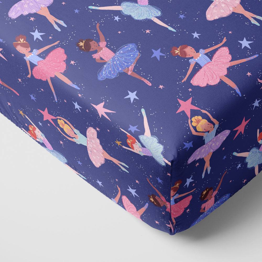 Corner image of a Twilight Ballet crib sheet