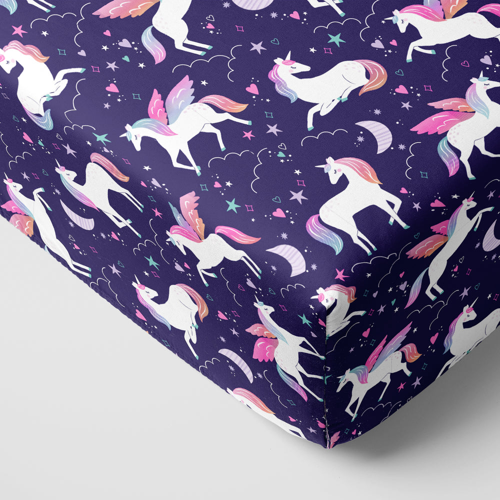 Corner image of a Magical Skies Fitted Crib Sheet
