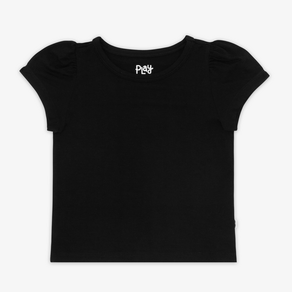 Flat lay image of the Black Puff Sleeve Tee