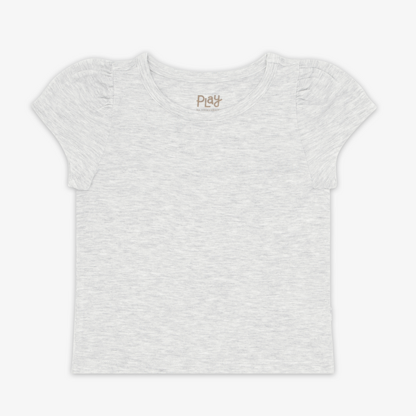 Flat lay image of the Light Heather Gray Puff Sleeve Tee