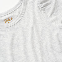 Close up flat lay image of the sleeve detail on the Light Heather Gray Puff Sleeve Tee
