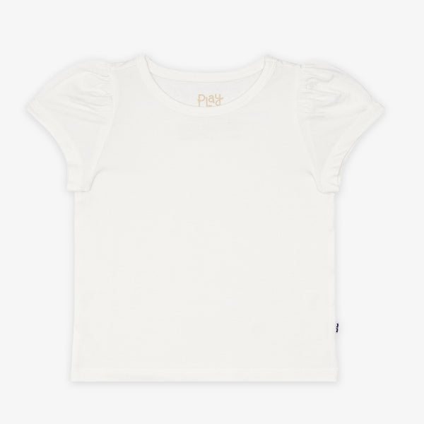 Flat lay image of a soft White Puff sleeve tee