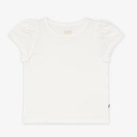 Flat lay image of a soft White Puff sleeve tee