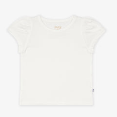 Flat lay image of a soft White Puff sleeve tee