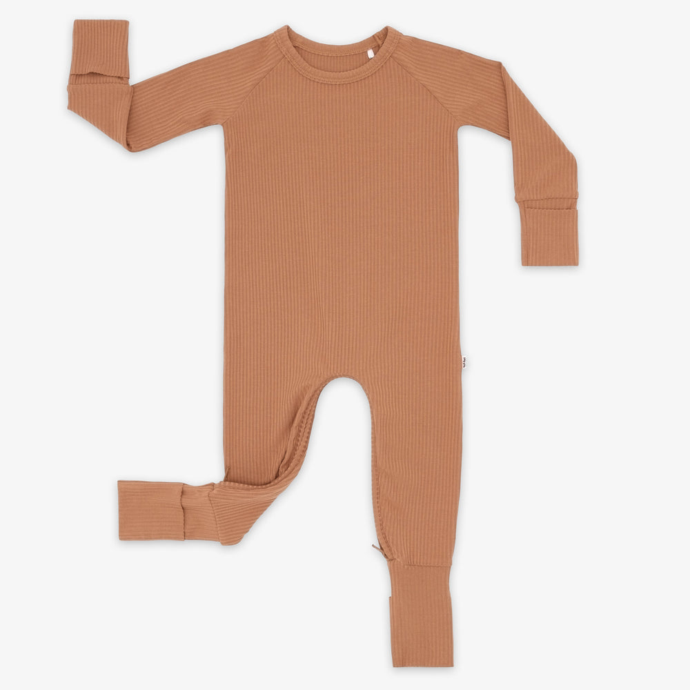 Flat lay image of the Caramel Ribbed Crescent Zippy