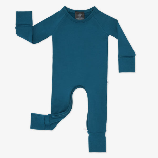 Flat lay image of a Cozy Twilight Teal crescent zippy