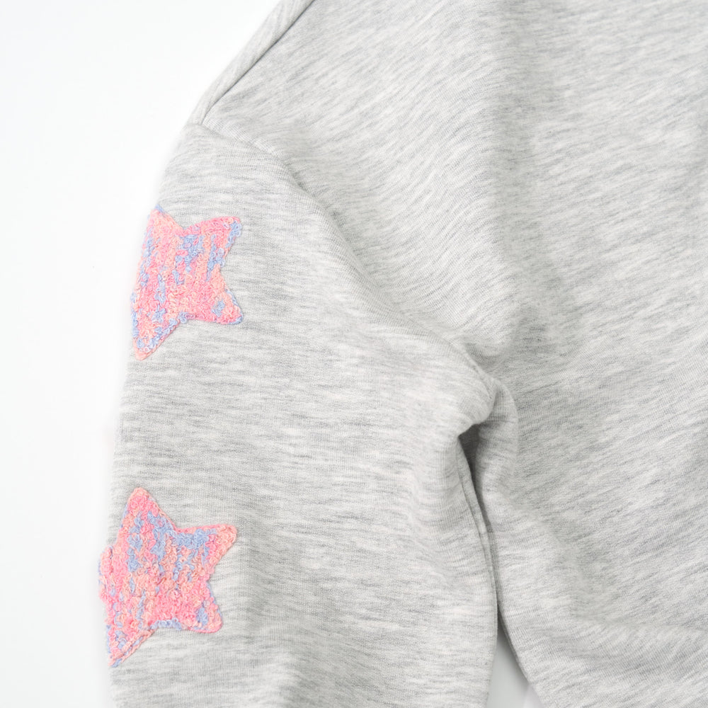 Close up detail shot of the Light Heather Gray Drop Shoulder Crewneck